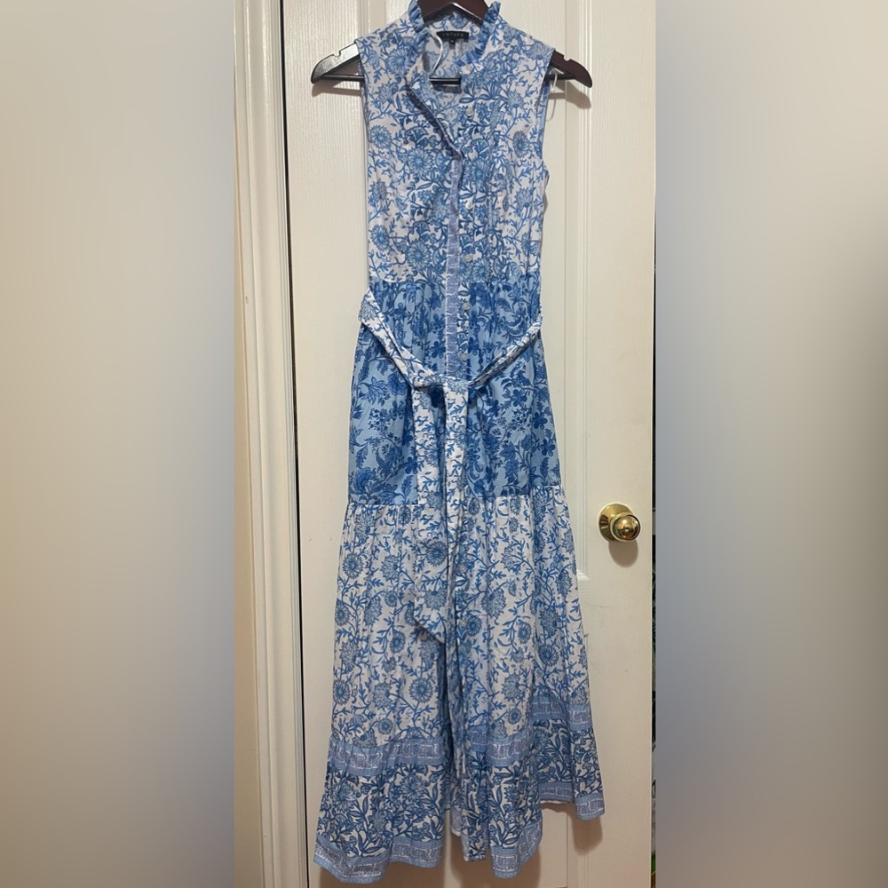 Blue Floral Sleeveless Maxi Dress